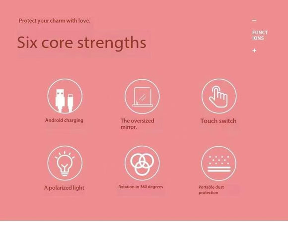 2-Piece White Portable LED Makeup Mirror with Brush - Foldable, Rotatable, and Rechargeable Travel Vanity Mirror