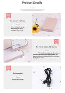 2-Piece White Portable LED Makeup Mirror with Brush - Foldable, Rotatable, and Rechargeable Travel Vanity Mirror-4