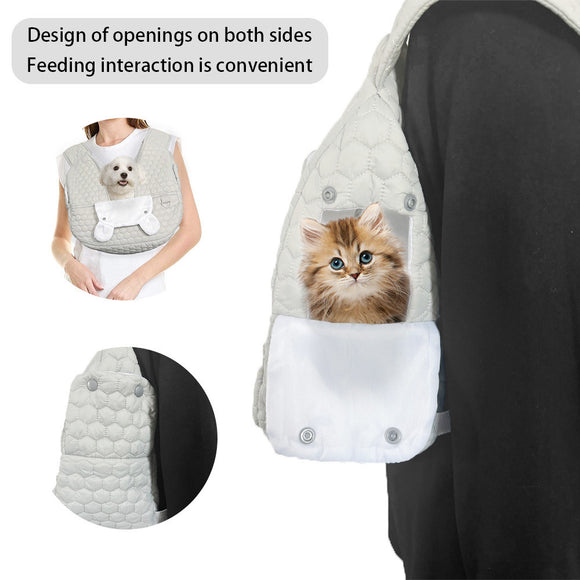 Grey Hands-Free Quilted Pet Carrier Sling - Soft & Comfortable Front Pack for Small Dogs and Cats