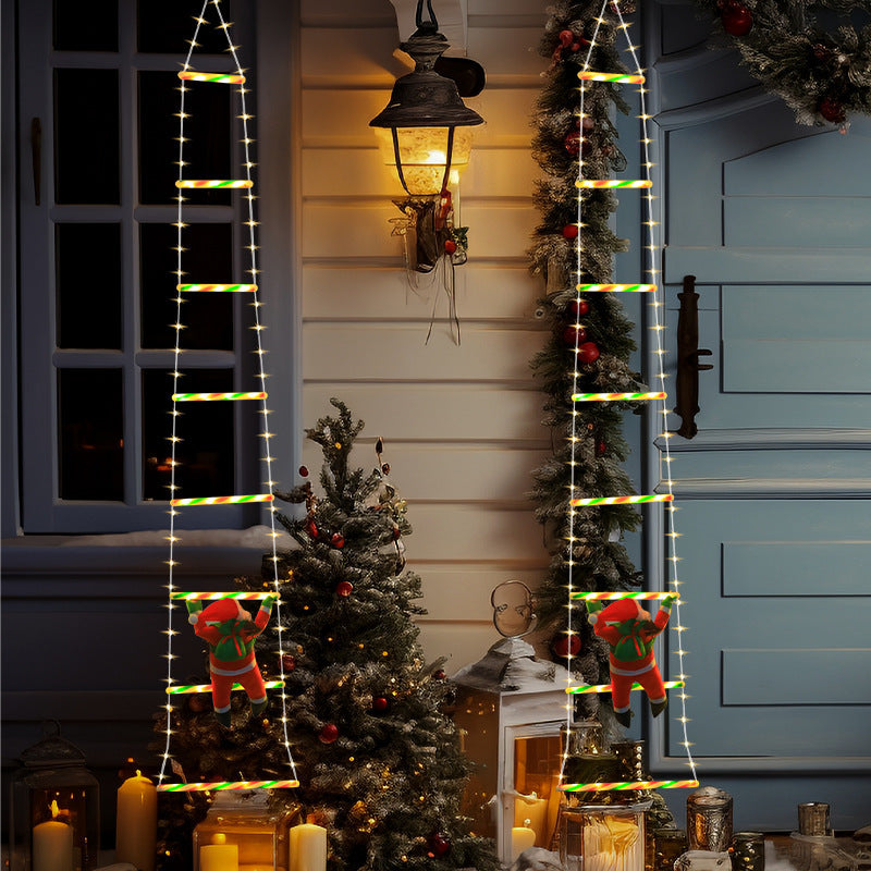Festive Climbing Santa LED Ladder Light - USB Powered Outdoor Christmas Hanging Decoration with Remote(3m) - 0