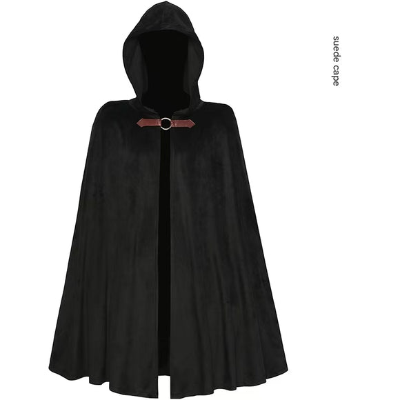 Black Shadow Wanderer Hooded Cape - Premium Velvet Robe for Jedi, Wizard & Medieval Cosplay