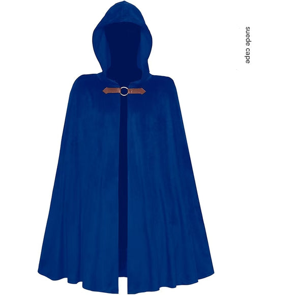 Blue Shadow Wanderer Hooded Cape - Premium Velvet Robe for Jedi, Wizard & Medieval Cosplay