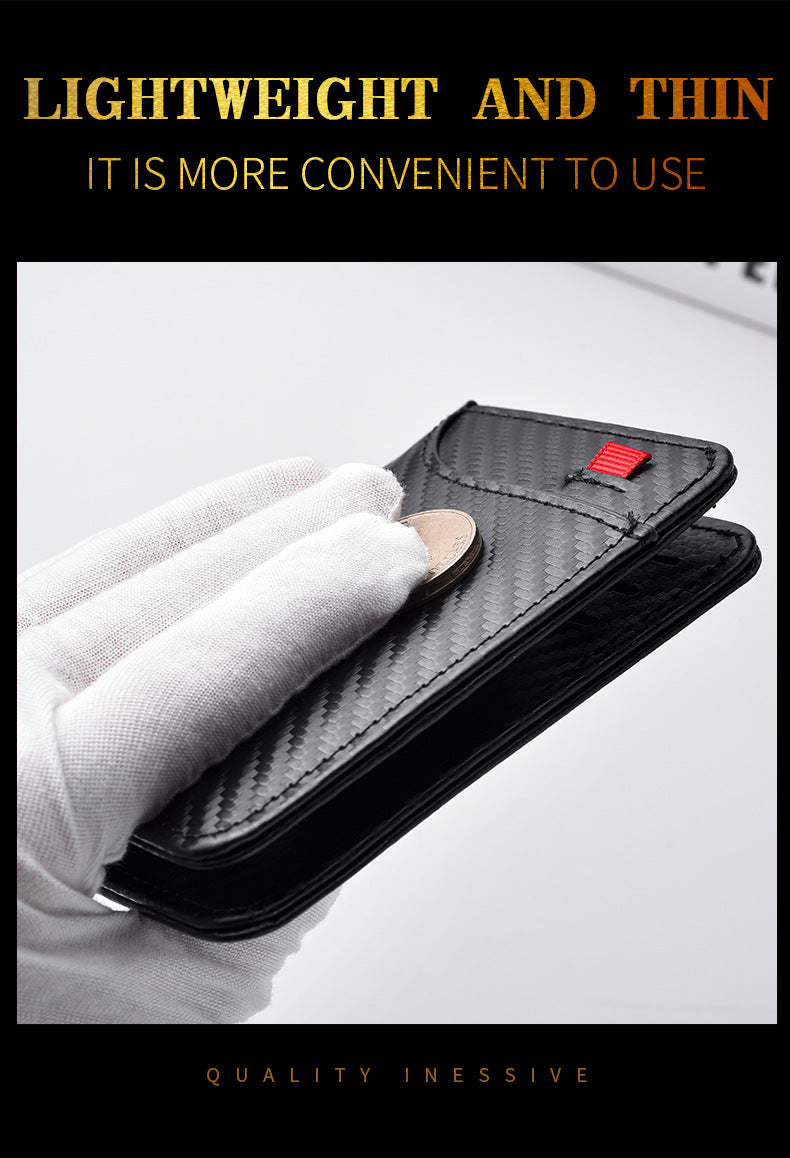 Black Sleek Carbon Fiber Vertical Wallet for Men - Slim Bifold Card Holder with Clear ID Window - 0