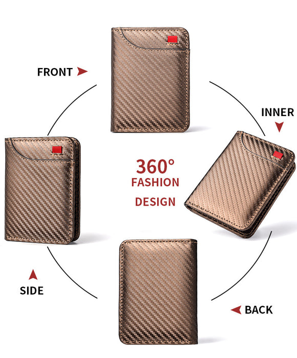 Black Sleek Carbon Fiber Vertical Wallet for Men - Slim Bifold Card Holder with Clear ID Window