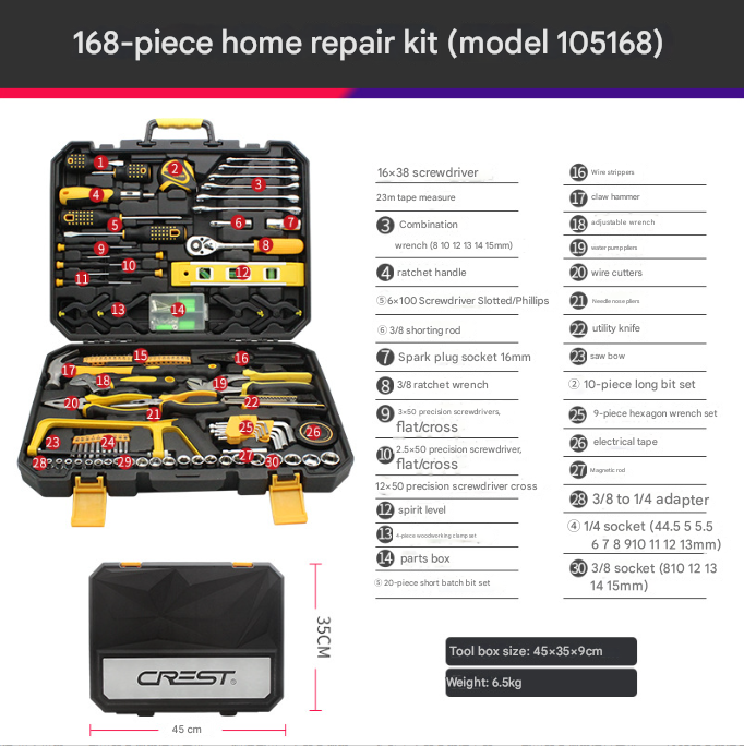 168-Piece Ultimate Hand Tool Kit - Comprehensive Household & Auto Repair Set with Socket Wrenches, Pliers, Screwdrivers & Portable Storage Case - 0