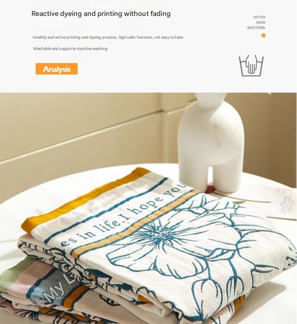 Lily 40S Pure Cotton Gauze Bath Towel - Extra Large, Thick, Soft, and Highly Absorbent for Adults