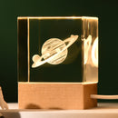 Saturn Luminous 3D Crystal Cube Night Light - Laser Engraved Artwork with Solid Wood Base-1