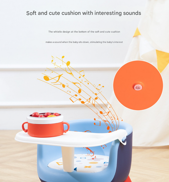 Orange Baby Floor Seat & Booster Dining Chair with Removable Tray - Safe, Stable & Fun Squeaky Cushion