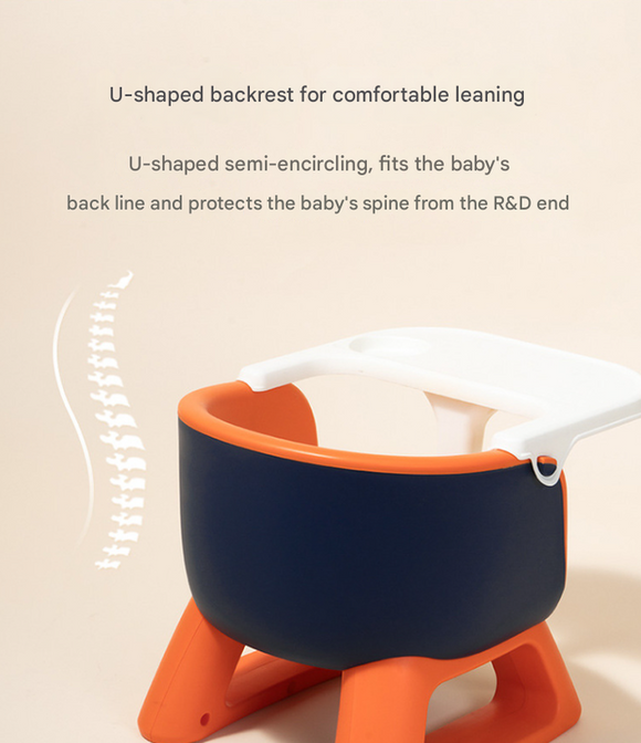 Orange Baby Floor Seat & Booster Dining Chair with Removable Tray - Safe, Stable & Fun Squeaky Cushion