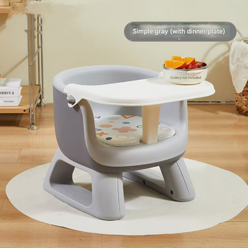 Grey Baby Floor Seat & Booster Dining Chair with Removable Tray - Safe, Stable & Fun Squeaky Cushion