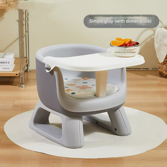 Grey Baby Floor Seat & Booster Dining Chair with Removable Tray - Safe, Stable & Fun Squeaky Cushion