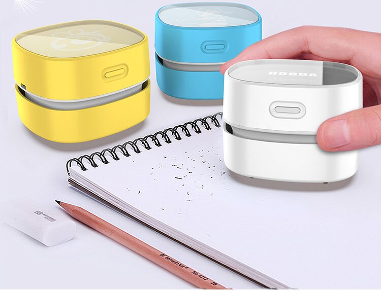 Yellow Rechargeable Cordless Mini Desktop Vacuum - Portable Handheld Cleaner for Desk, Keyboard, Crumb & Dust - 0