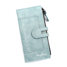 Blue Women's Stylish Long Wallet - Multi-Card Slot PU Leather Clutch with Phone Pocket & Coin Zipper