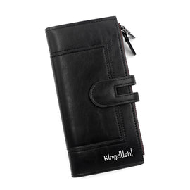 Black Women's Stylish Long Wallet - Multi-Card Slot PU Leather Clutch with Phone Pocket & Coin Zipper