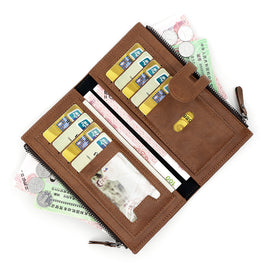 Dark brown Women's Stylish Long Wallet - Multi-Card Slot PU Leather Clutch with Phone Pocket & Coin Zipper - 0