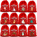 Red flannel Christmas Gift Drawstring Bags Set - Festive Burlap Style Pouches for Candy & Apples - Holiday Decoration - 10 Pcs-1