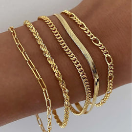 A golden five-piece set Chic Multi-Layered Alloy Bracelet Set - Fashionable Stackable Jewelry