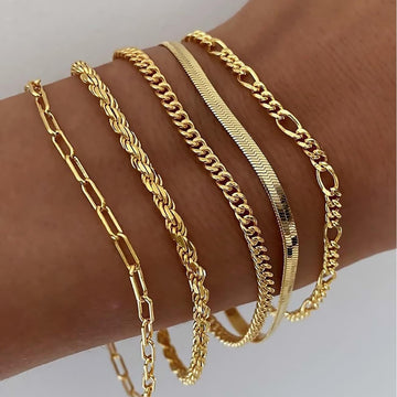 A golden five-piece set Chic Multi-Layered Alloy Bracelet Set - Fashionable Stackable Jewelry