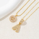 Sparkling Cubic Zirconia Initial Letter Necklace Set - Gold Plated Two-Piece Design(A)-1