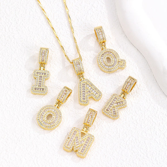 Sparkling Cubic Zirconia Initial Letter Necklace Set - Gold Plated Two-Piece Design(A)