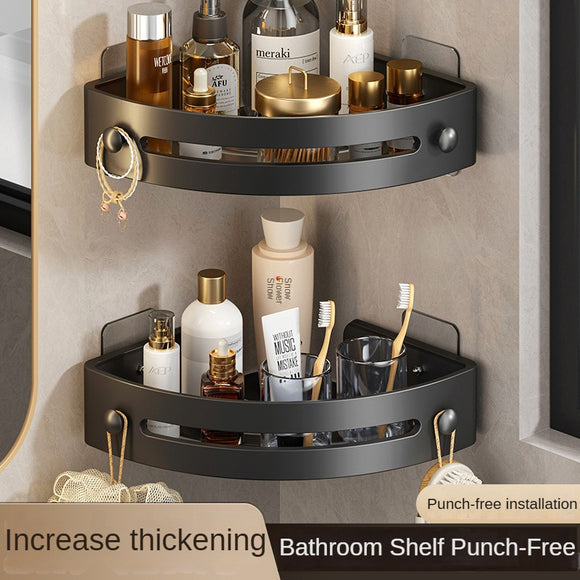 Two layers of gun gray Premium No-Drill Corner Shower Caddy - Thickened ABS Bathroom Storage Shelf with Hooks, Quick Wall Mount Organiser