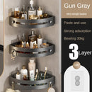 Three layers of gun gray Premium No-Drill Corner Shower Caddy - Thickened ABS Bathroom Storage Shelf with Hooks, Quick Wall Mount Organiser-1