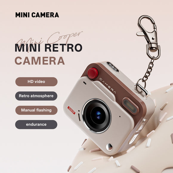 Black Retro Mini Digital Camera Keychain - 48MP Portable Pocket Camcorder with 1080p HD Video