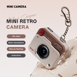 White Retro Mini Digital Camera Keychain - 48MP Portable Pocket Camcorder with 1080p HD Video - 0