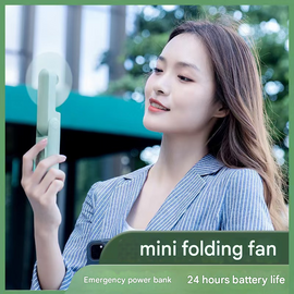 Green 2-in-1 Foldable Mini Fan & Power Bank - Ultra-Compact USB Rechargeable Personal Fan - 0