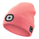 Pink Wireless Bluetooth Beanie Hat with USB Rechargeable LED Headlight - Unisex Knit Cap for Running & Camping-1