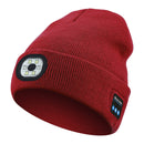 Red Wireless Bluetooth Beanie Hat with USB Rechargeable LED Headlight - Unisex Knit Cap for Running & Camping-1