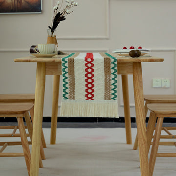 2-PCS Christmas Edition Bohemian Woven Table Runner with Tassels - Rustic Farmhouse Decor for Dining & Coffee Tables