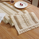 2-PCS White Bohemian Woven Table Runner with Tassels - Rustic Farmhouse Decor for Dining & Coffee Tables-3