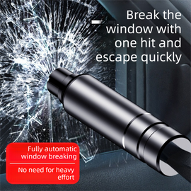 Red 2-in-1 Emergency Car Escape Tool - Spring-Loaded Window Breaker & Seatbelt Cutter - 0