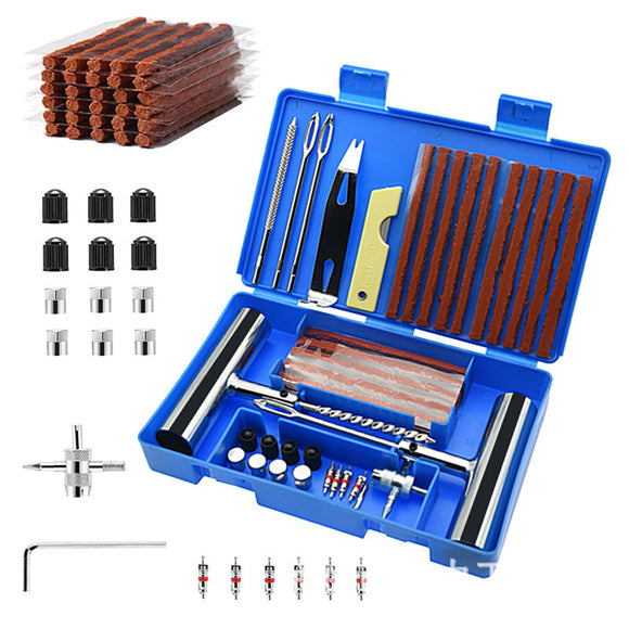 A 58-piece set Blue Heavy-Duty Tubeless Tyre Repair Kit - Emergency Puncture Plug Set for Cars, Motorcycles & ATVs