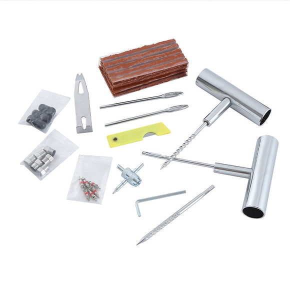 A 58-piece set Green Heavy-Duty Tubeless Tyre Repair Kit - Emergency Puncture Plug Set for Cars, Motorcycles & ATVs