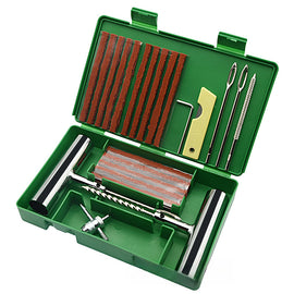 A 33-piece set Green Heavy-Duty Tubeless Tyre Repair Kit - Emergency Puncture Plug Set for Cars, Motorcycles & ATVs