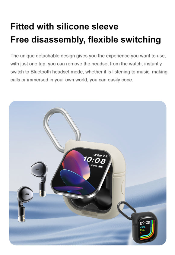 Smartwatch with Built-in TWS Earbuds & Silicone Sleeve - 2.01 HD Screen  Health Monitoring Bluetooth Calls & Music(Gray steel belt)"