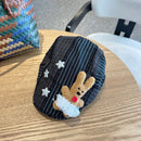 Patchwork Plaid Cotton Cap with Decorative Details(black)-1