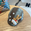 Patchwork Plaid Cotton Cap with Decorative Details(brown)-1