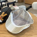 Patchwork Plaid Cotton Cap with Decorative Details(red)-5