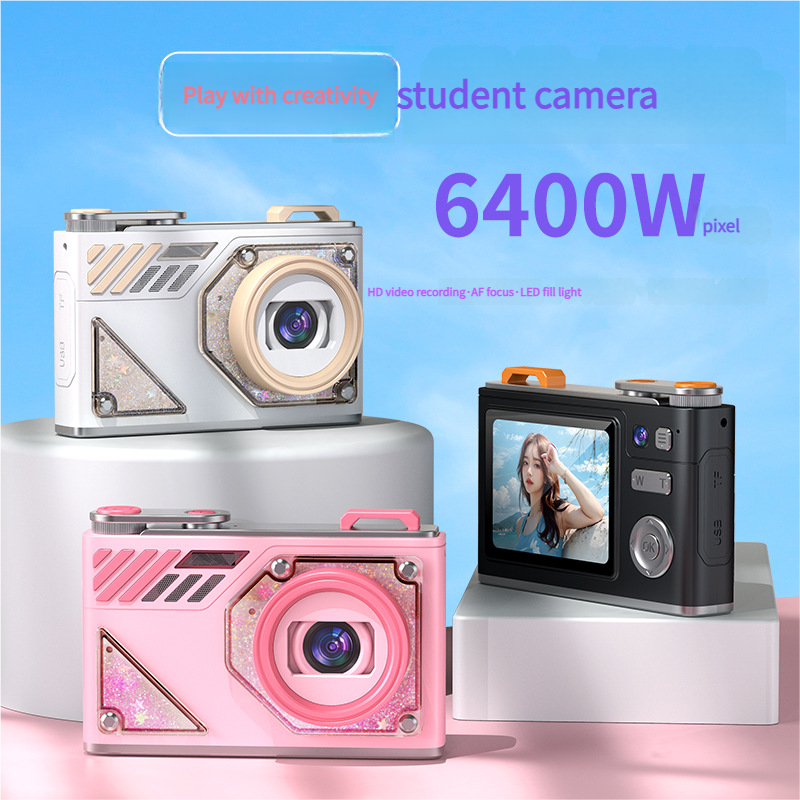 Glitter Sand Design 64MP HD Digital Camera with LED Fill Light & Auto Focus(black) - 0