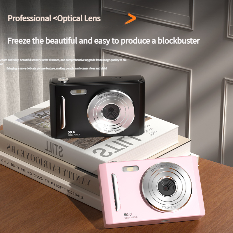 50MP HD Digital Camera with 8X Zoom & Dual Lens System(pink)