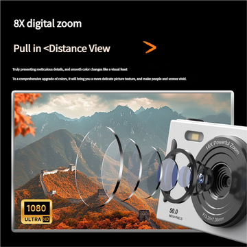 50MP HD Digital Camera with 8X Zoom & Dual Lens System(white) - 0