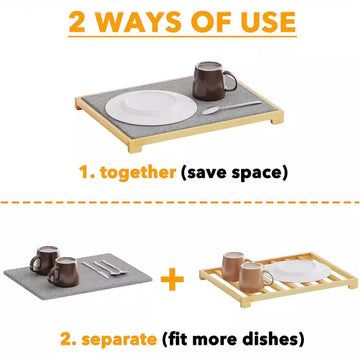 Instant Dry Stone Dish Drying Mat with Bamboo Rack - 2 Ways to Use, Quick Absorbent & Stylish(marble) - 0