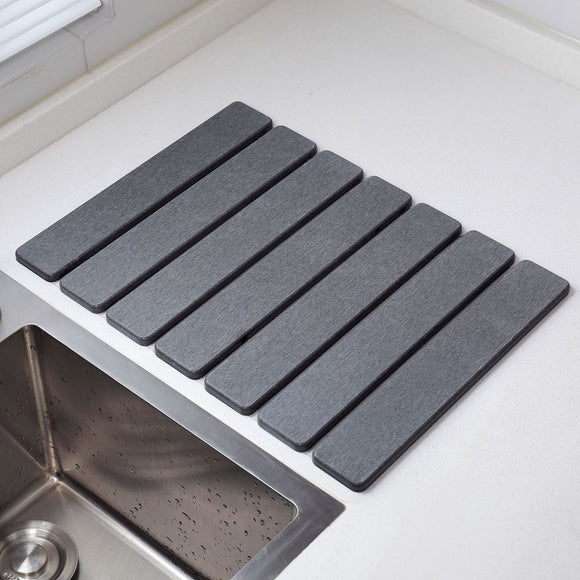 Folding Diatomaceous Earth Countertop Drain Mat - Quick Dry, Non-Slip & Easy Clean Absorbent Pad(dark grey)