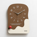 Abstract Modern Wall Clock - Silent Non-Ticking Decorative Clock with Wavy Design & Ceramic Accent(Brown)-1