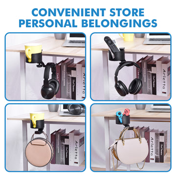 Heavy-Duty All-Metal Desk Clamp with 360-Degree Swivel Headphone Hanger & Cup Holder(black) - 0