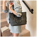 Stylish Large Capacity Tote Bag with PU Leather Trim & Logo Detail(black)-5