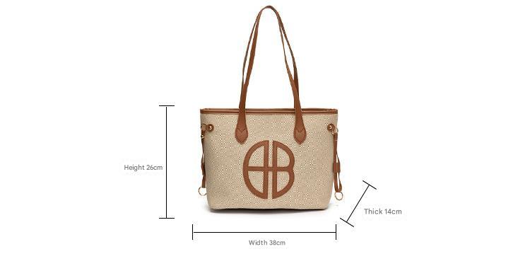 Stylish Large Capacity Tote Bag with PU Leather Trim & Logo Detail(Blue with black) - 0